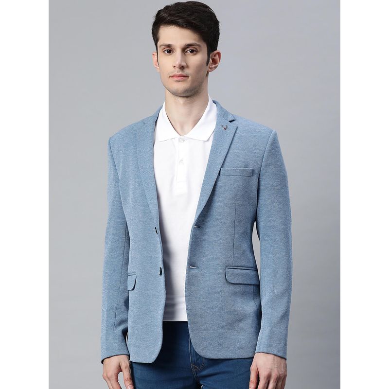 ESSAS club Men Single-Breasted Regular Fit Blue Premium Knitting Blazer (36)