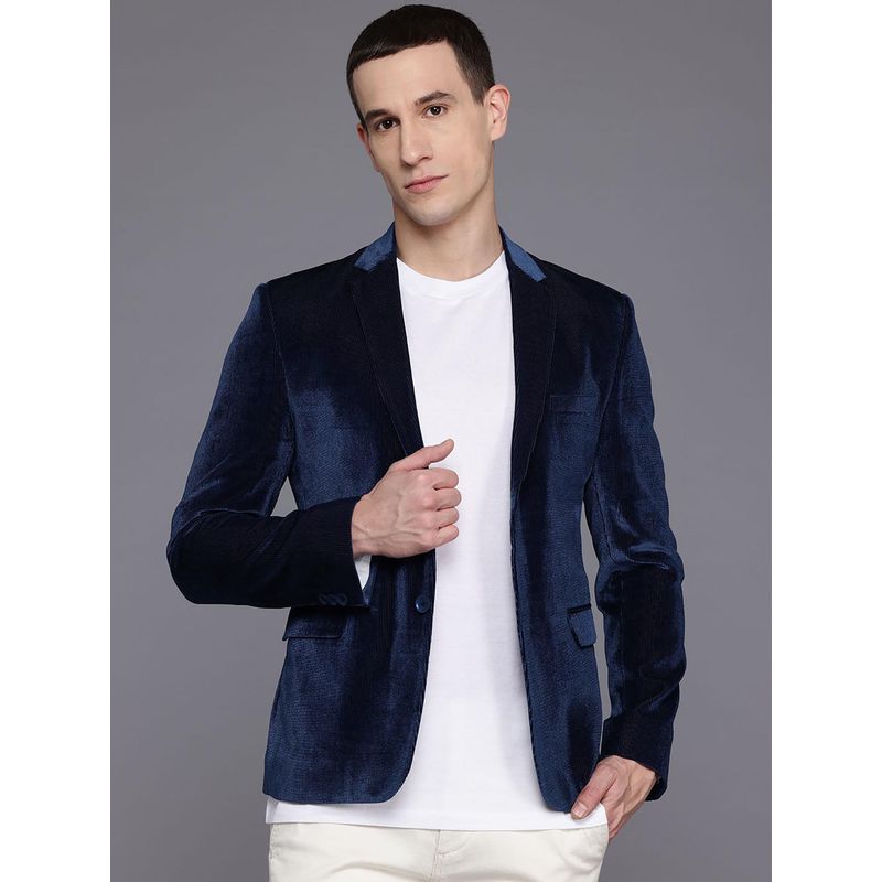 ESSAS club Men Royal Blue Corduroy Single-Breasted Slim-Fit Blazer (46)