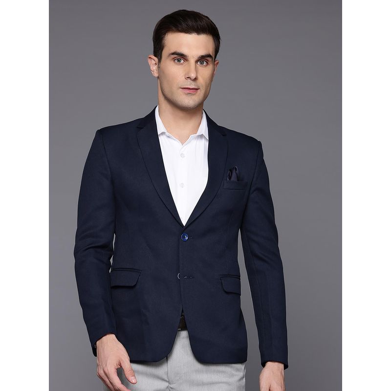 ESSAS club Men Navy Blue Slim-Fit Single-Breasted Formal Blazer (36)