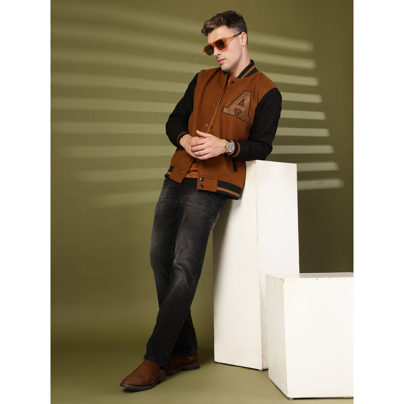 CHKOKKO Mens Winter Wear Varsity Jacket Brown (M)