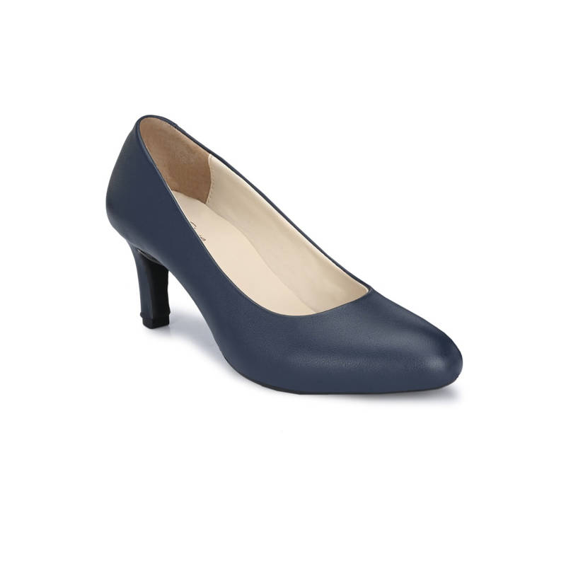 Delize Navy Solid Vegan Leather Mid Heel Pump (EURO 36)