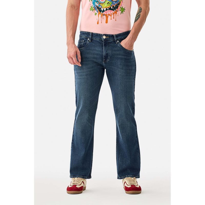 Snitch Blue Denim Bootcut Casual Jeans for Men (38)