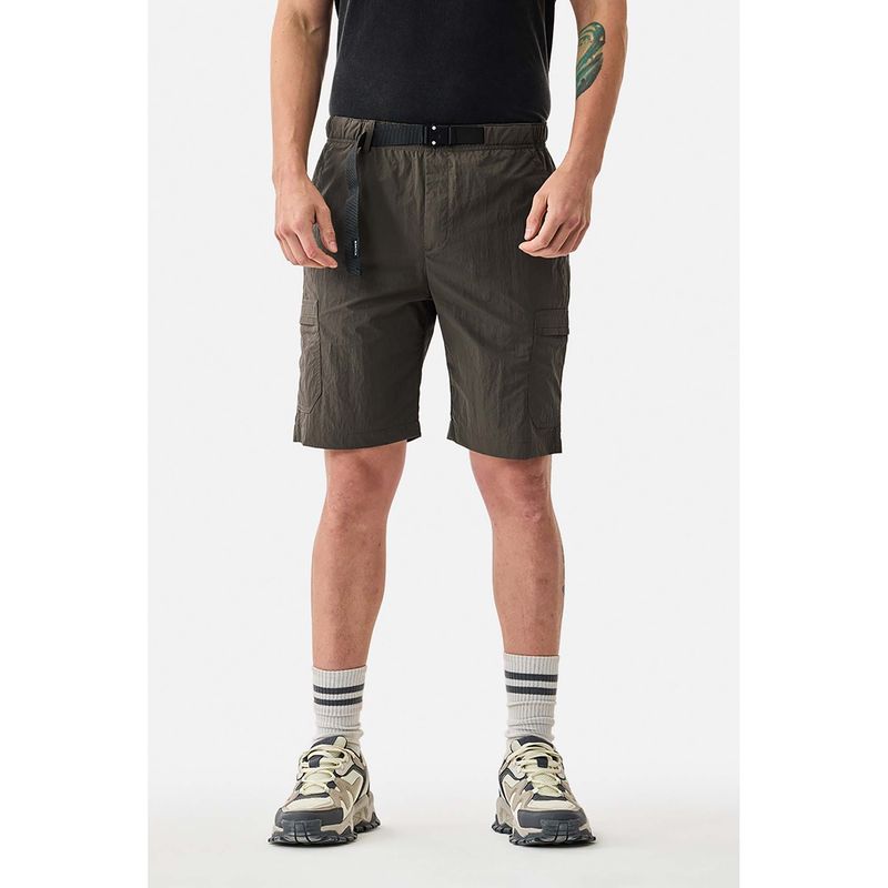 Snitch Dark Olive Green Textured Regular Casual Shorts for Men (28)