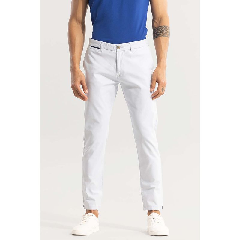 Snitch White Plain Slim Casual Chinos for Men (30)