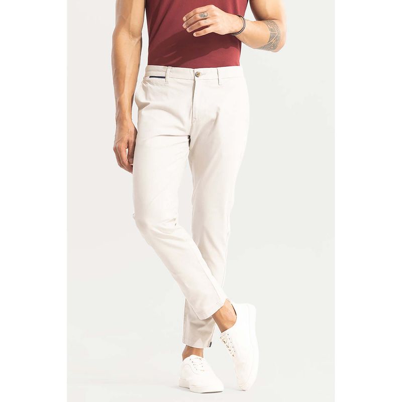 Snitch Cream Plain Slim Casual Chinos for Men (30)