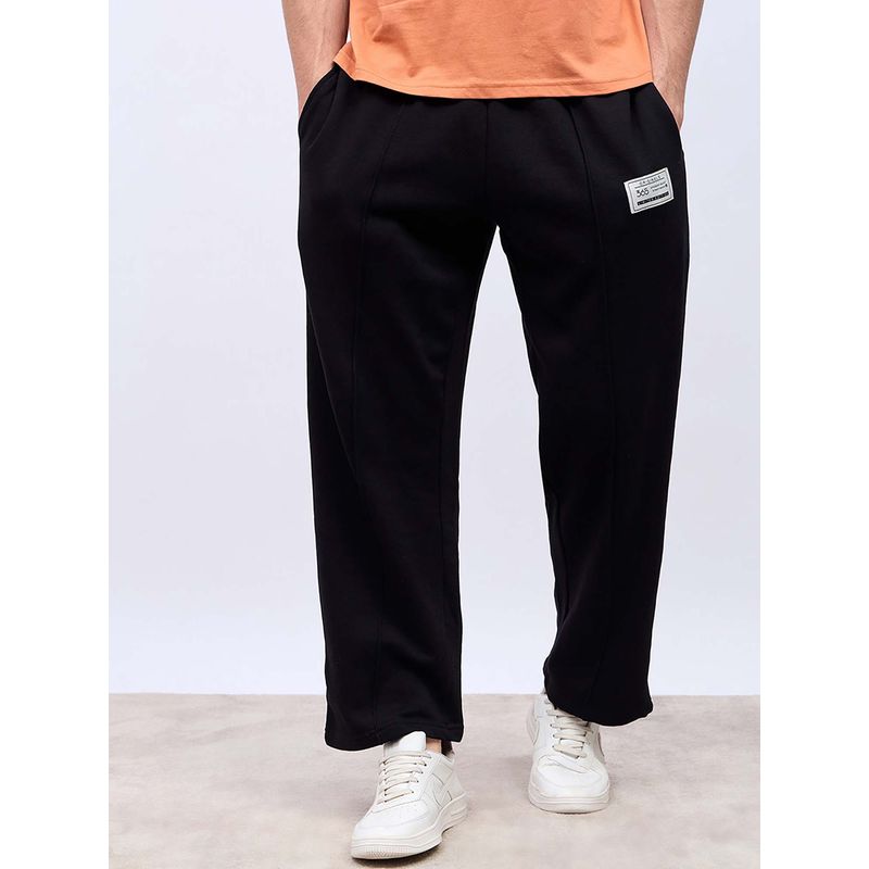 Styli Men Pintuck Wide Leg Terry Trackpants with Badge Detail (M)