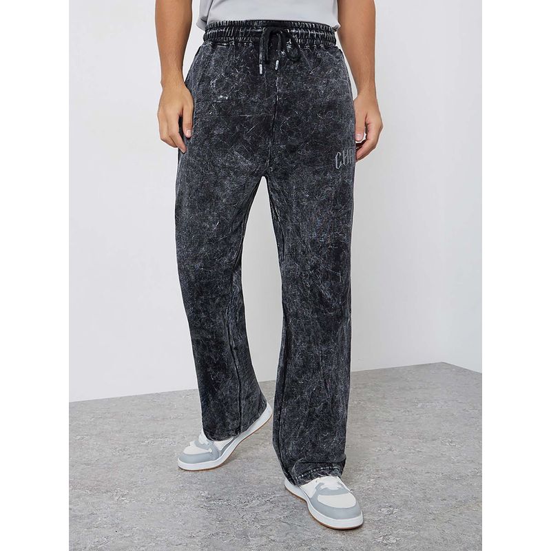 Styli Men Acid Wash Black Terry Oversized Trackpant (L)