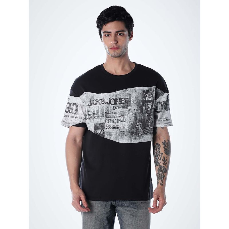 Jack & Jones Men Oversized Fit Black T-Shirt (2XL)