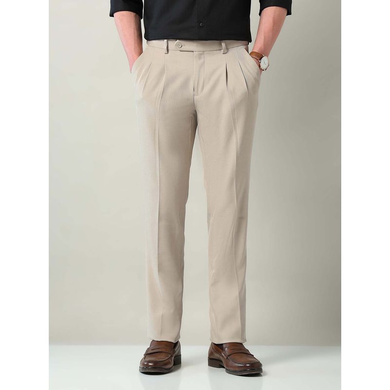 AD By Arvind Beige Mid Rise Pleated Formal Trousers (34)