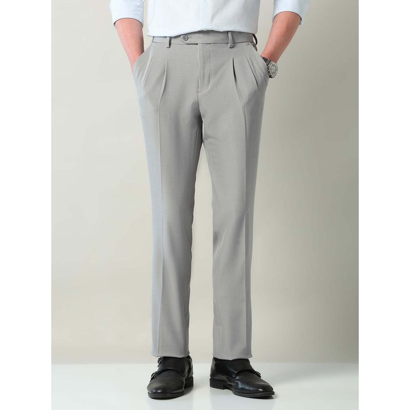 AD By Arvind Mid Rise Grey Pleated Formal Trousers (32)