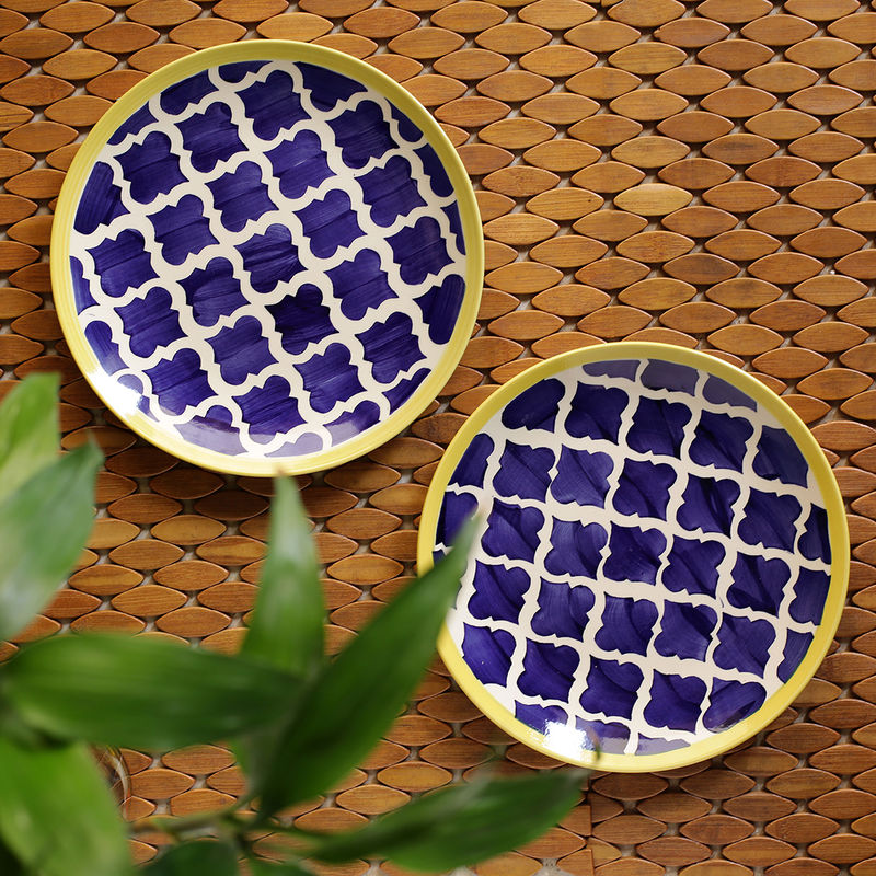 ExclusiveLane 'Moroccan Plate Pair' Handpainted Plates In Ceramic Set Of 2
