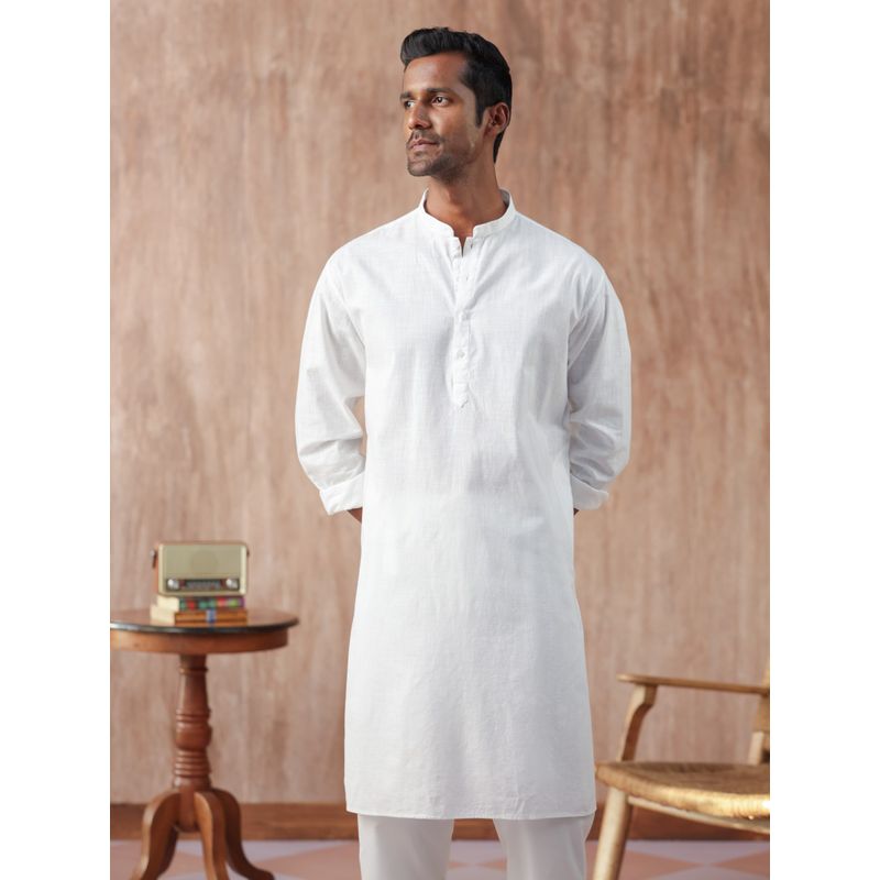 KINGDOM OF WHITE Harmony - Pure Cotton White Mandarin Collar Kurta (42)