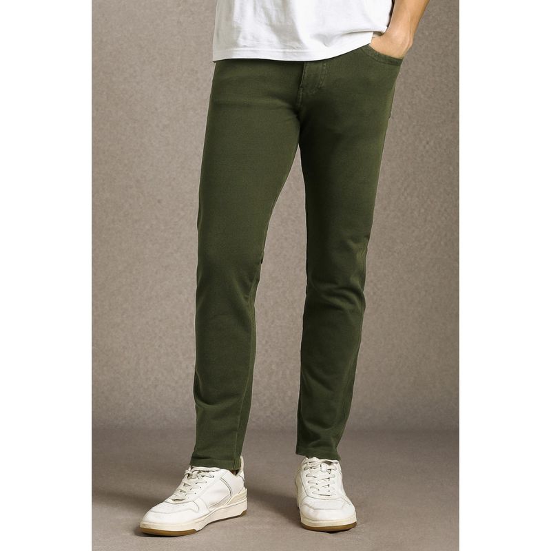 Louis Philippe Men Olive Dark Slim Fit Jeans (32)