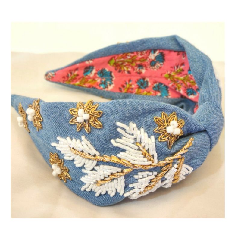 Pieces Denim Exclusive Headband in Light Blue Monogram Stitching