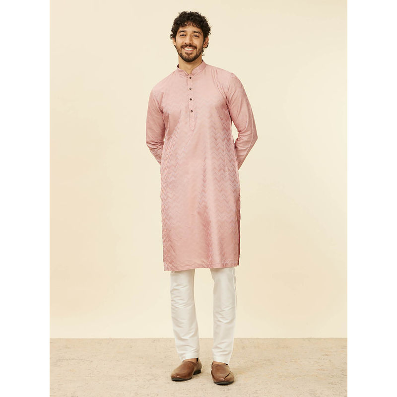 Manyavar Peach Blended Viscose Woven Kurta and Pyjama (Set of 2) (L)
