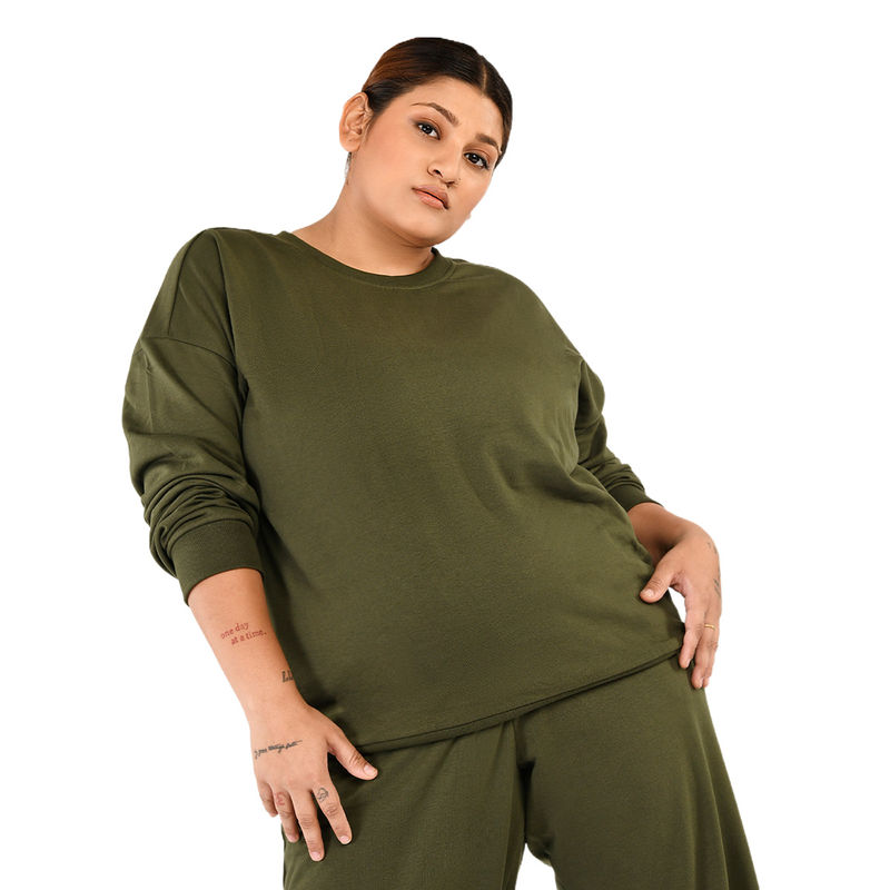 Aastey Get Cosy Cotton Sweatshirt for Women Olive (4XL)