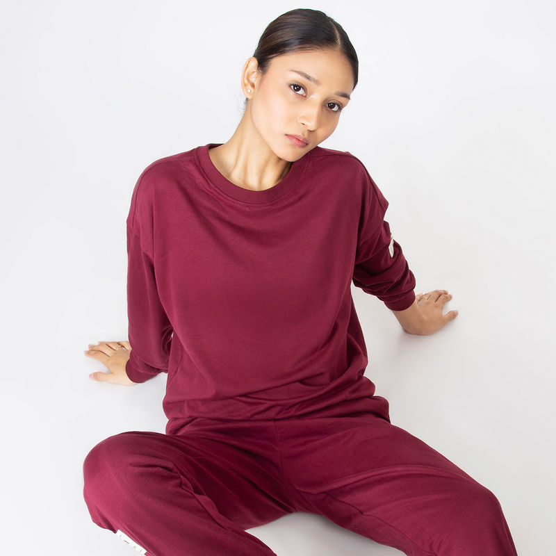Aastey Get Cosy Cotton Sweatshirt for Women Maroon (XS)