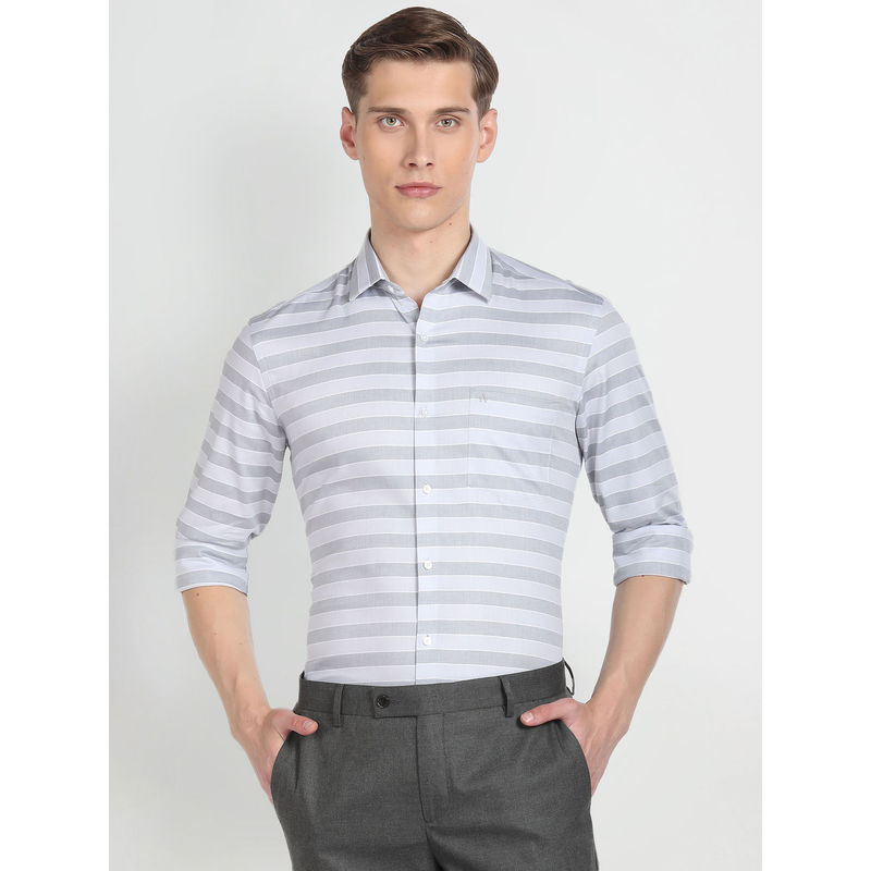 Arrow Newyork Grey Horizontal Stripe Cotton Formal Shirt (39)