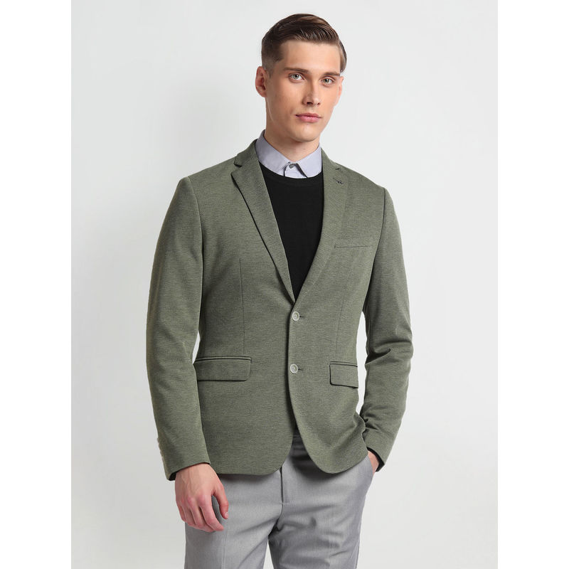 Arrow Green Notch Lapel Collar Knit Blazer (42)
