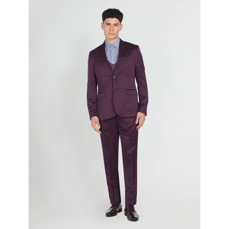 Arrow Men Wine Tailored Regular Fit Solid Suit (Set of 3) (36)