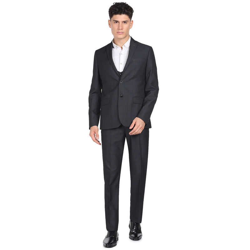 Arrow Men Grey Tailored Regular Fit Windowpane Check Suit (Set of 3) (36)