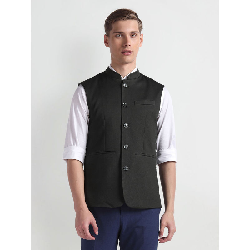 Arrow Grey Mandarin Collar Ceremonial Nehru Jacket (38)