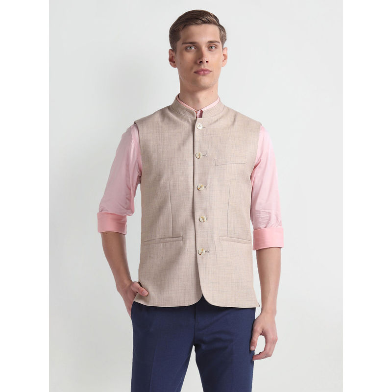 Arrow Beige Sleeveless Ceremonial Nehru Jacket (36)