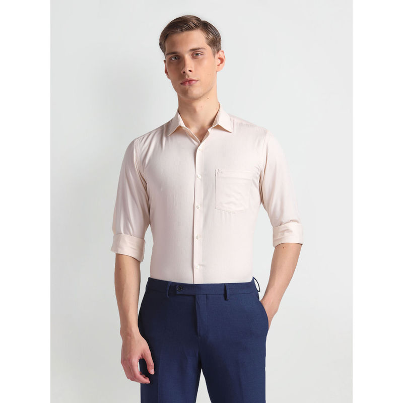 Arrow Men Beige Self Design Dobby Formal Shirt (39)