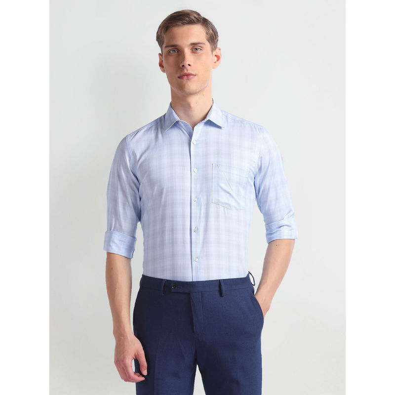 Arrow Blue Tartan Check Pure Cotton Formal Shirt (46)
