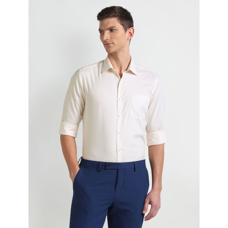 Arrow Beige Manhattan Slim Fit Auto Press Formal Shirt (39)