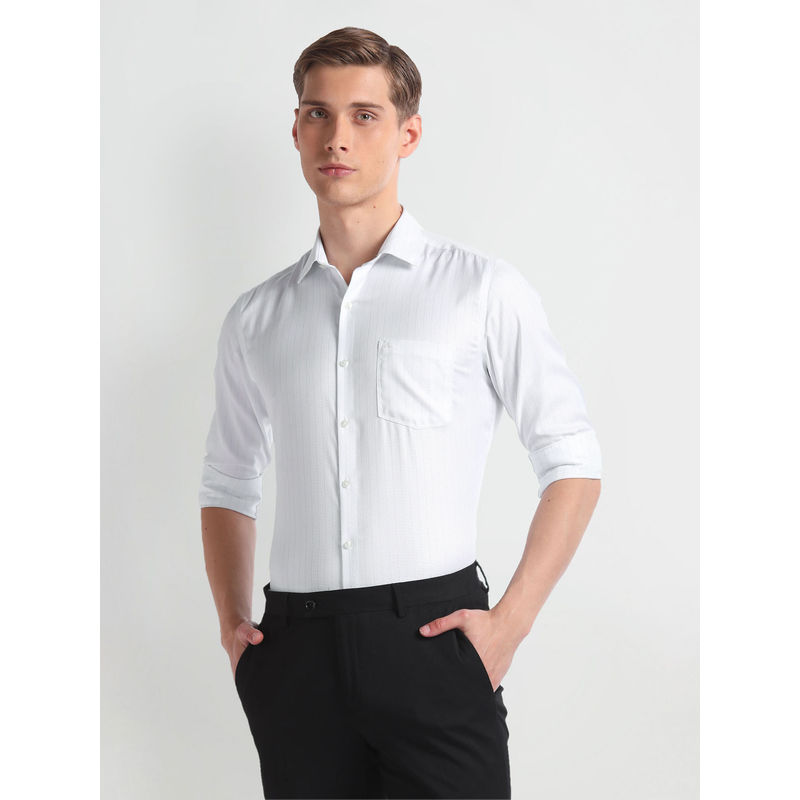 Arrow White Vertical Stripe Auto Press Formal Shirt (46)