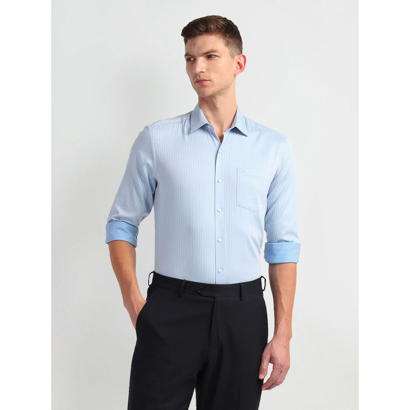 Arrow Blue Vertical Stripe Cotton Formal Shirt (42)