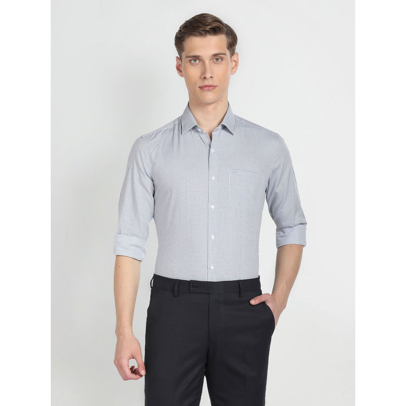 Arrow Blue Micro Check Cotton Formal Shirt (40)