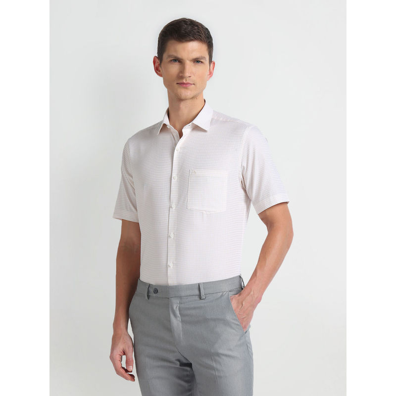 Arrow Beige Micro Check Pure Cotton Formal Shirt (40)
