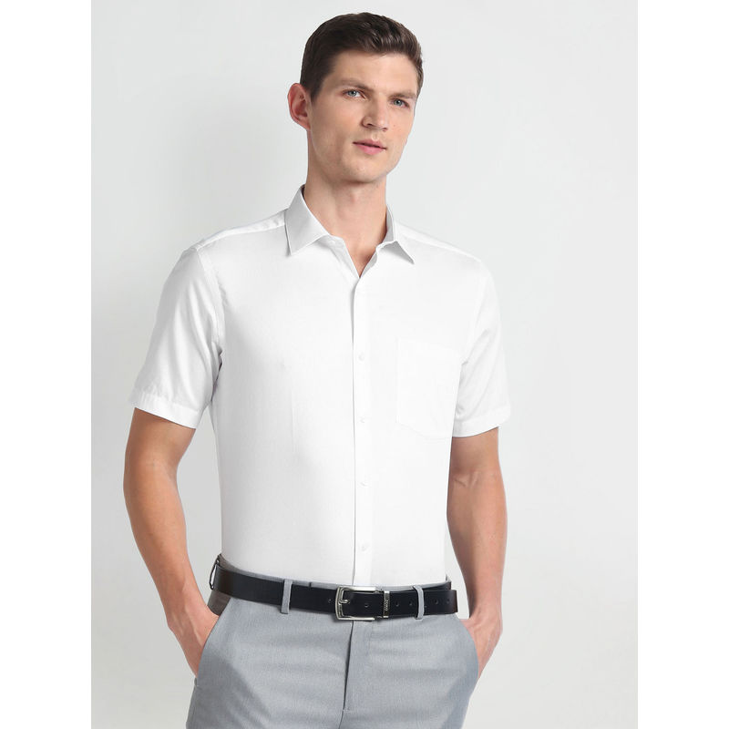 Arrow White Short Sleeve Dobby Formal Shirt (40)