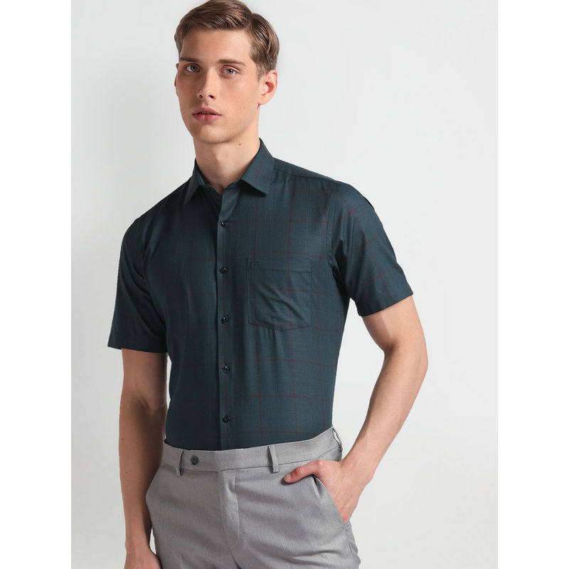 Arrow Green Tartan Check Dobby Formal Shirt (40)