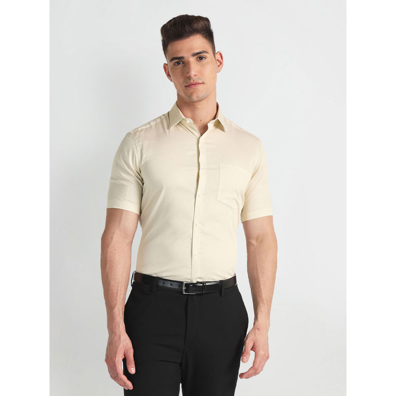 Arrow Beige Pure Cotton Short Sleeve Formal Shirt (39)