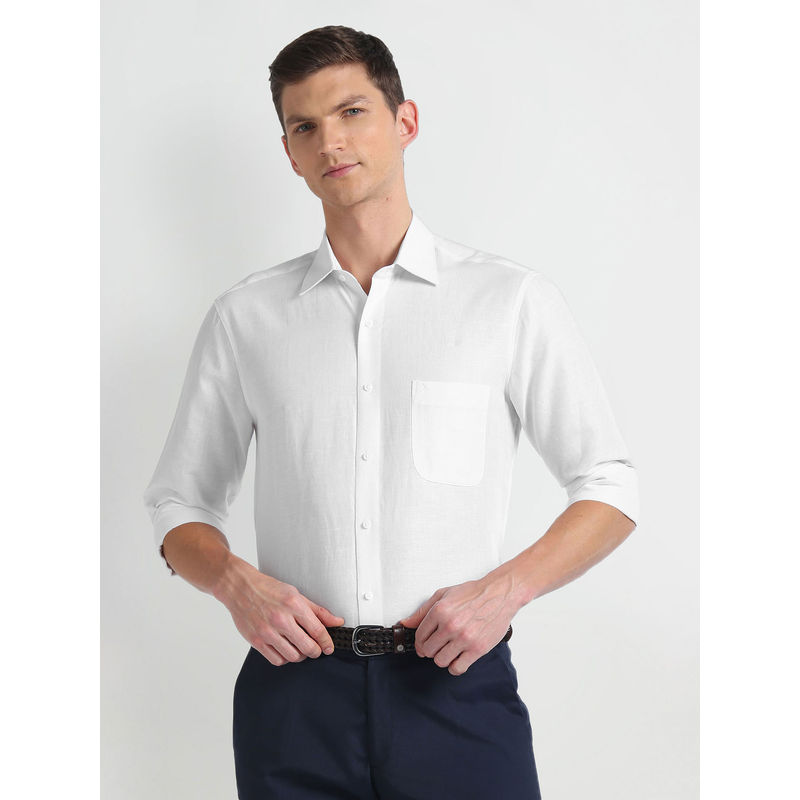 Arrow White Tailored Fit Linen Formal Shirt (46)