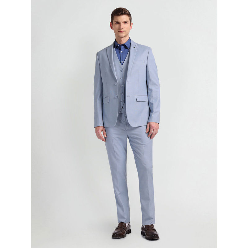 Arrow Blue Solid Tailored Fit Suit (Set of 3) (44)