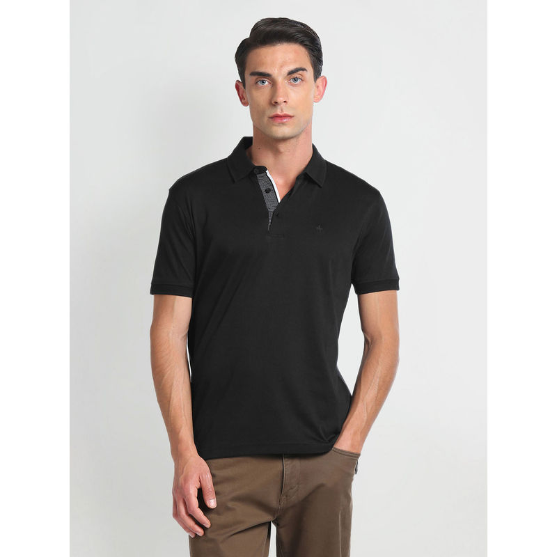 Arrow Black Mercerised Cotton Polo T-Shirt (L)