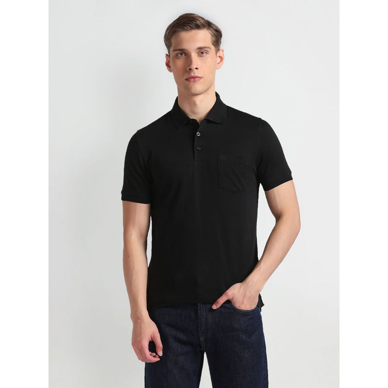Arrow Black Patch Pocket Solid Polo T-Shirt (S)