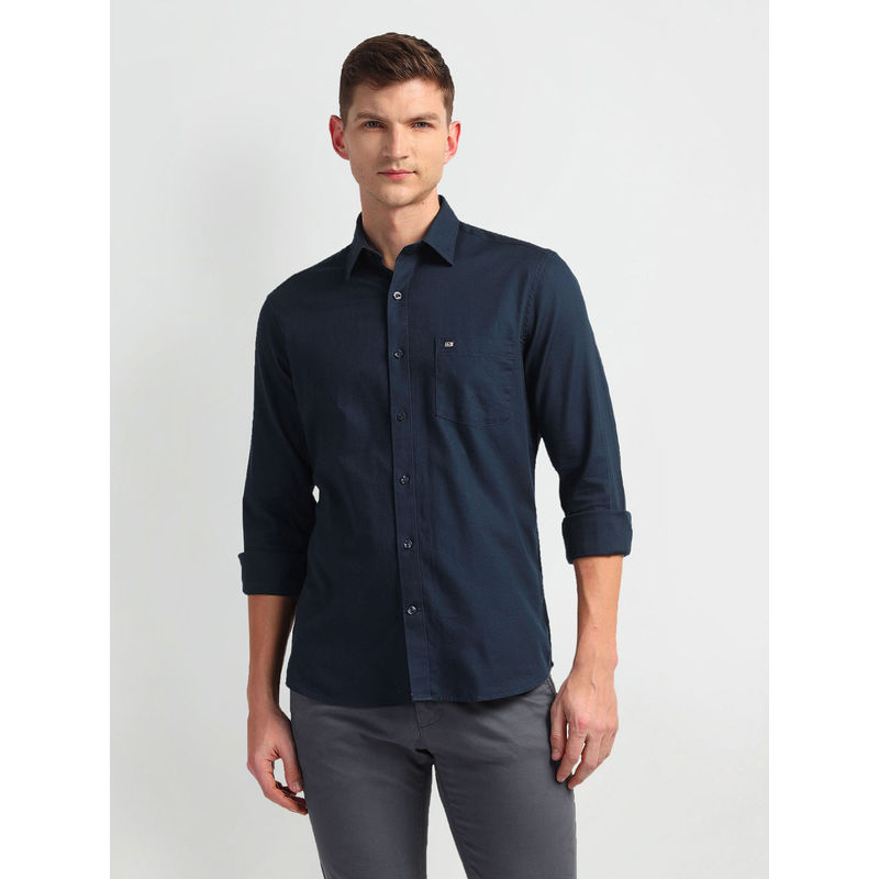 Arrow Sports Navy Blue Solid Manhattan Slim Fit Casual Shirt (46)