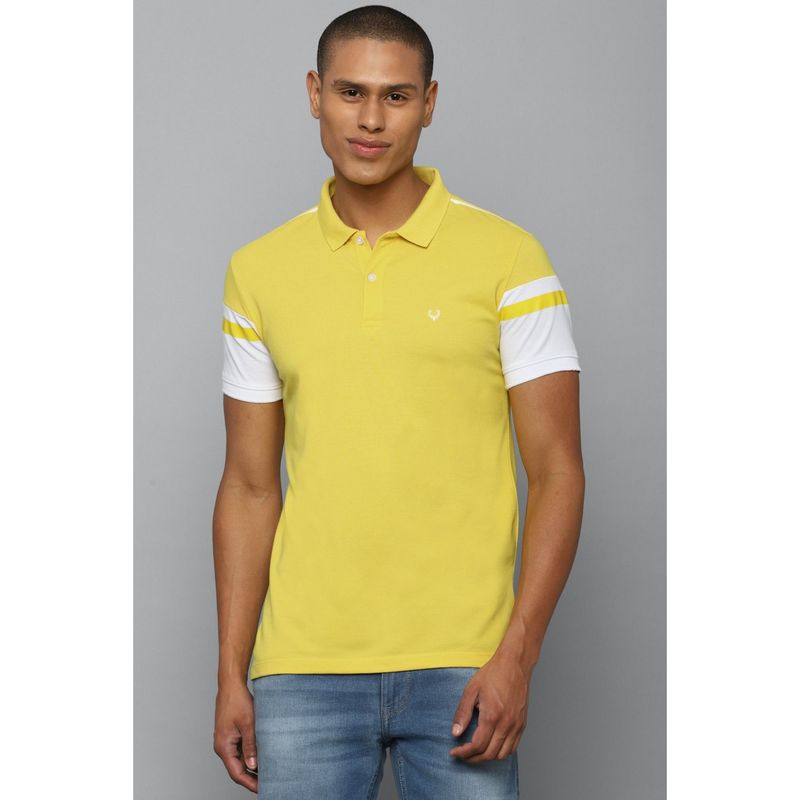 Allen Solly Men Yellow Patterned Polo Neck T Shirt