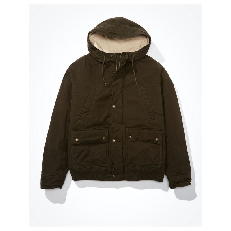 American Eagle Mens Green Hooded Military Jacket (XL)