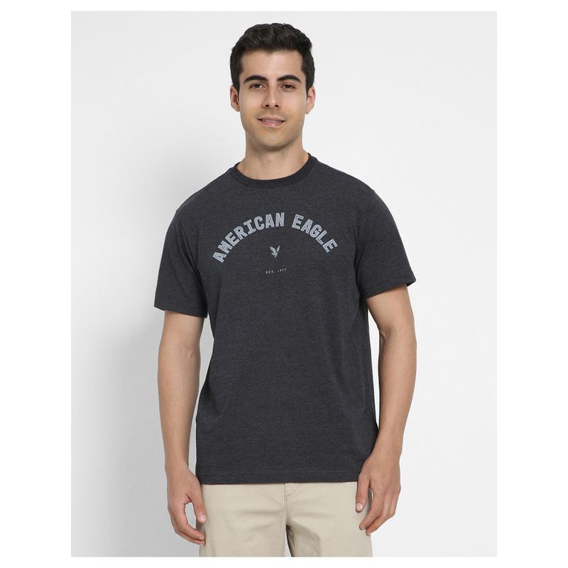 American Eagle Men Grey Logo Print T-shirt (XS)