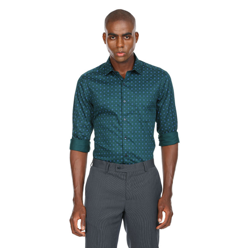 Arrow Men Dark Green Printed Cotton Formal Shirt (38)