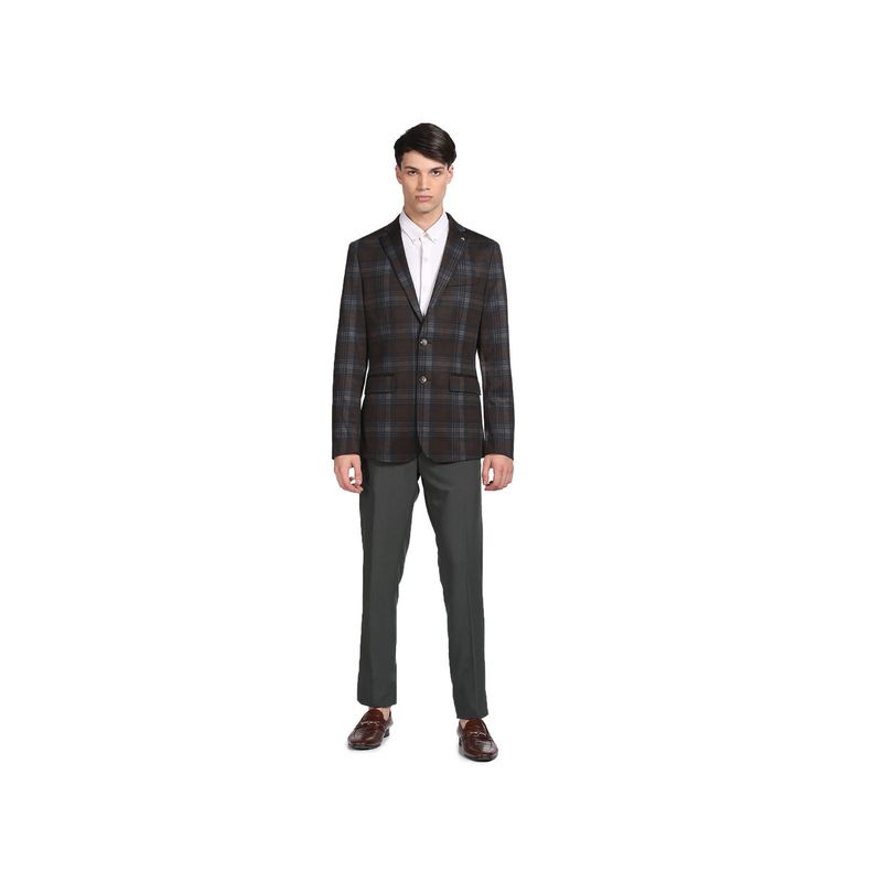 Arrow Men Brown Single Breasted Check Formal Blazer