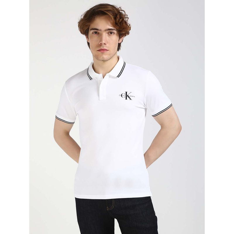 Calvin Klein Jeans Men Solid White Polo T-Shirt (XL)