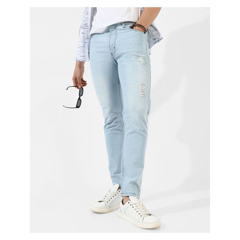 Campus Sutra Mens Classic Light Blue Light Washed Regular Fit Denim Jeans (36)