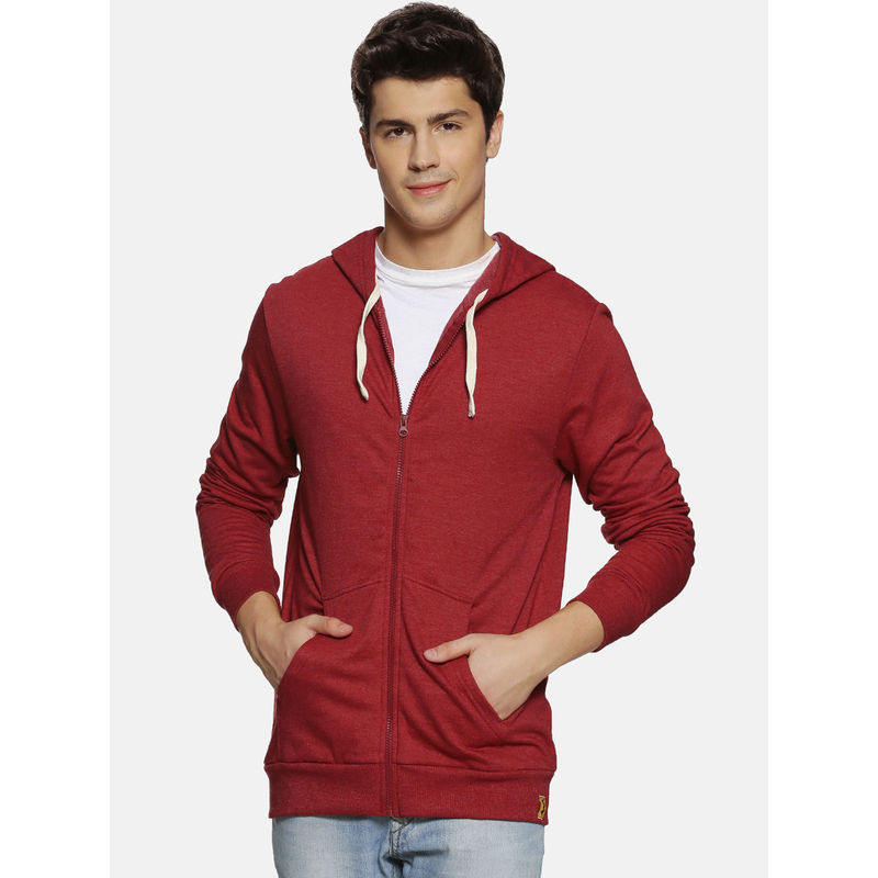 Campus Sutra Maroon Solid Sweatshirt (S)